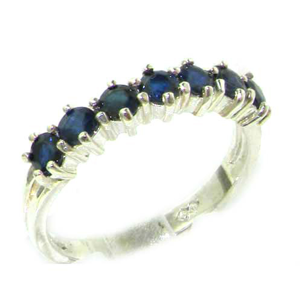 The Great British Jeweler High Quality Solid Hallmarked White 9K Gold Natural Sapphire Eternity Ring - Finger Sizes 5 to 12 Available