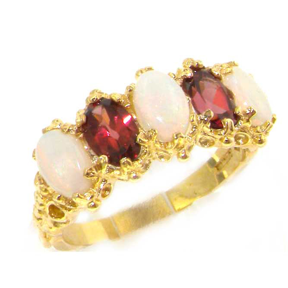 The Great British Jeweler 14K Yellow Gold Womens Vibrant Opal & Rhodalite Garnet Eternity Band Ring - Finger Sizes 5 to 12 Available
