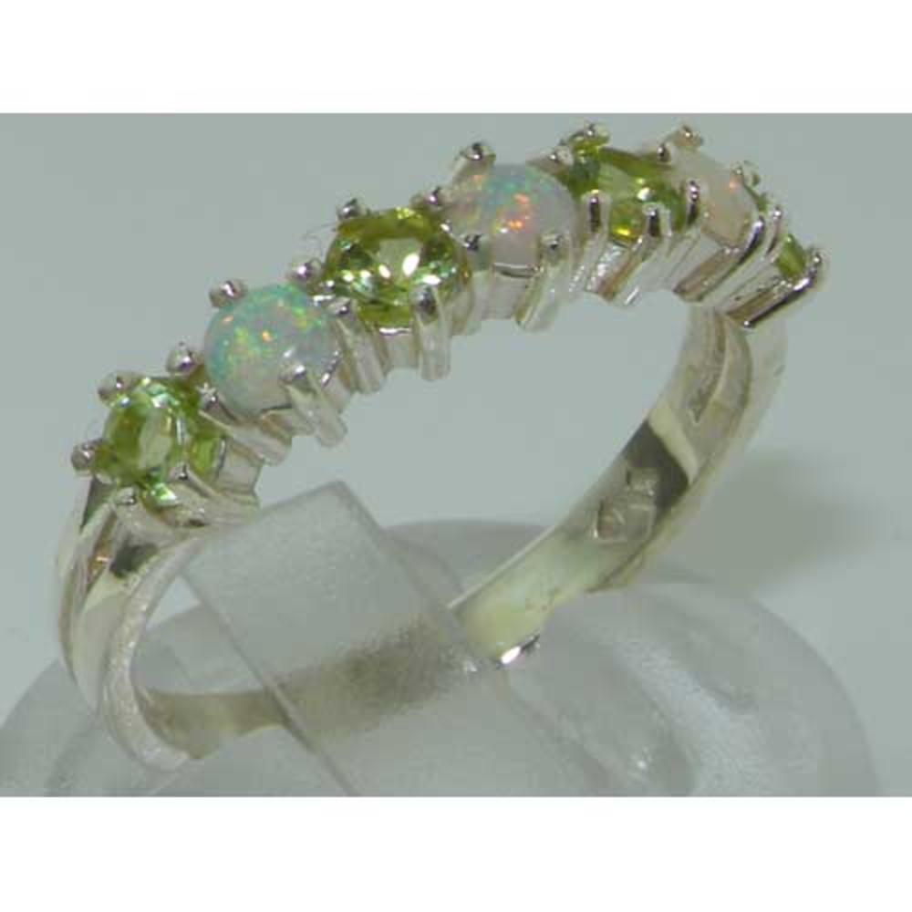 The Great British Jeweler High Quality Solid 14K White Gold Natural Fiery Opal & Peridot Eternity Ring - Finger Sizes 5 to 12 Available