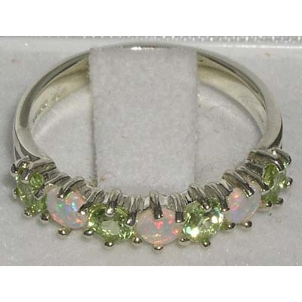 The Great British Jeweler High Quality Solid 14K White Gold Natural Fiery Opal & Peridot Eternity Ring - Finger Sizes 5 to 12 Available