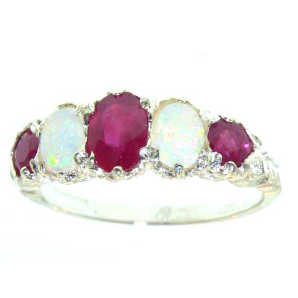 The Great British Jeweler 14K White Gold Luxury Vibrant Ruby & Opal Eternity Band Ring - Finger Sizes 5 to 12 Available