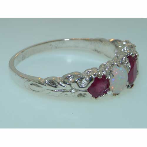 The Great British Jeweler 9K White Gold Luxury Vibrant Ruby & Opal Eternity Band Ring - Finger Sizes 5 to 12 Available