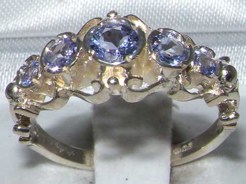 The Great British Jeweler Solid White 9K Gold Genuine Natural Tanzanite Ring of English Georgian Design - Finger Sizes 5 to 12 Available