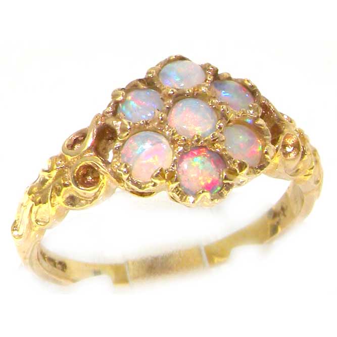 The Great British Jeweler 14K Yellow Gold Womens Opal Daisy Flower Ring - Finger Sizes 5 to 12 Available