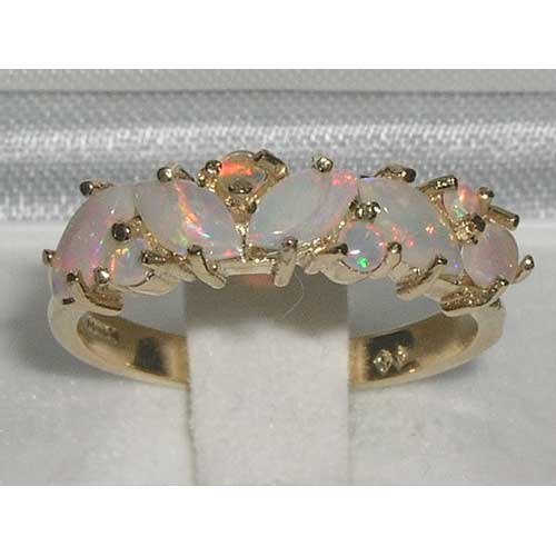 The Great British Jeweler 9K Yellow Gold Ladies Colorful Fiery Opal Eternity Band Ring - Finger Sizes 5 to 12 Available