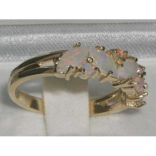 The Great British Jeweler 9K Yellow Gold Ladies Colorful Fiery Opal Eternity Band Ring - Finger Sizes 5 to 12 Available