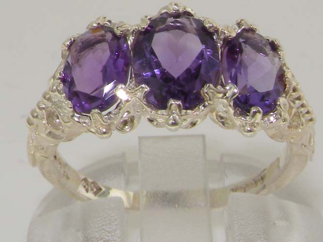 The Great British Jeweler Victorian Design Solid English 14K White Gold Natural 2.6ct Amethyst Ring - Finger Sizes 5 to 12 Available