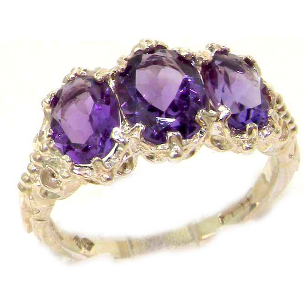 The Great British Jeweler Victorian Design Solid English 14K White Gold Natural 2.6ct Amethyst Ring - Finger Sizes 5 to 12 Available