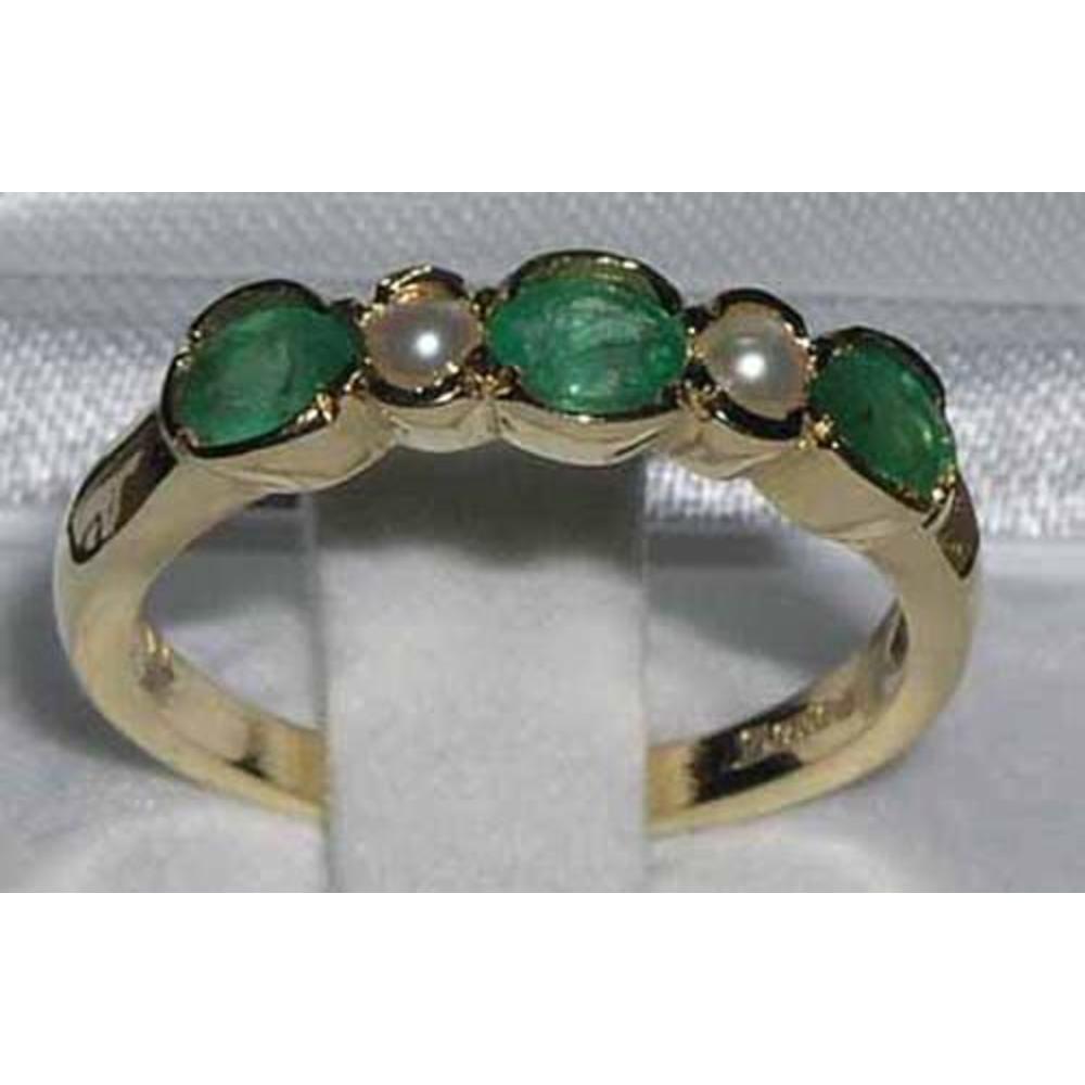 The Great British Jeweler 18K Yellow Gold Womens Emerald & Pearl Anniversary Eternity Band Ring - Finger Sizes 5 to 12 Available