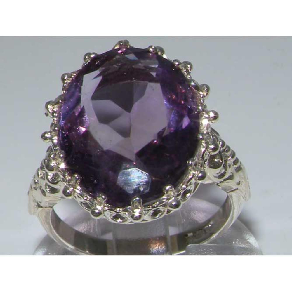 The Great British Jeweler Luxury Solid White 9K Gold Large 16x12mm Oval 8.5ct Natural Amethyst Ring - Finger Sizes 5 to 12 Available