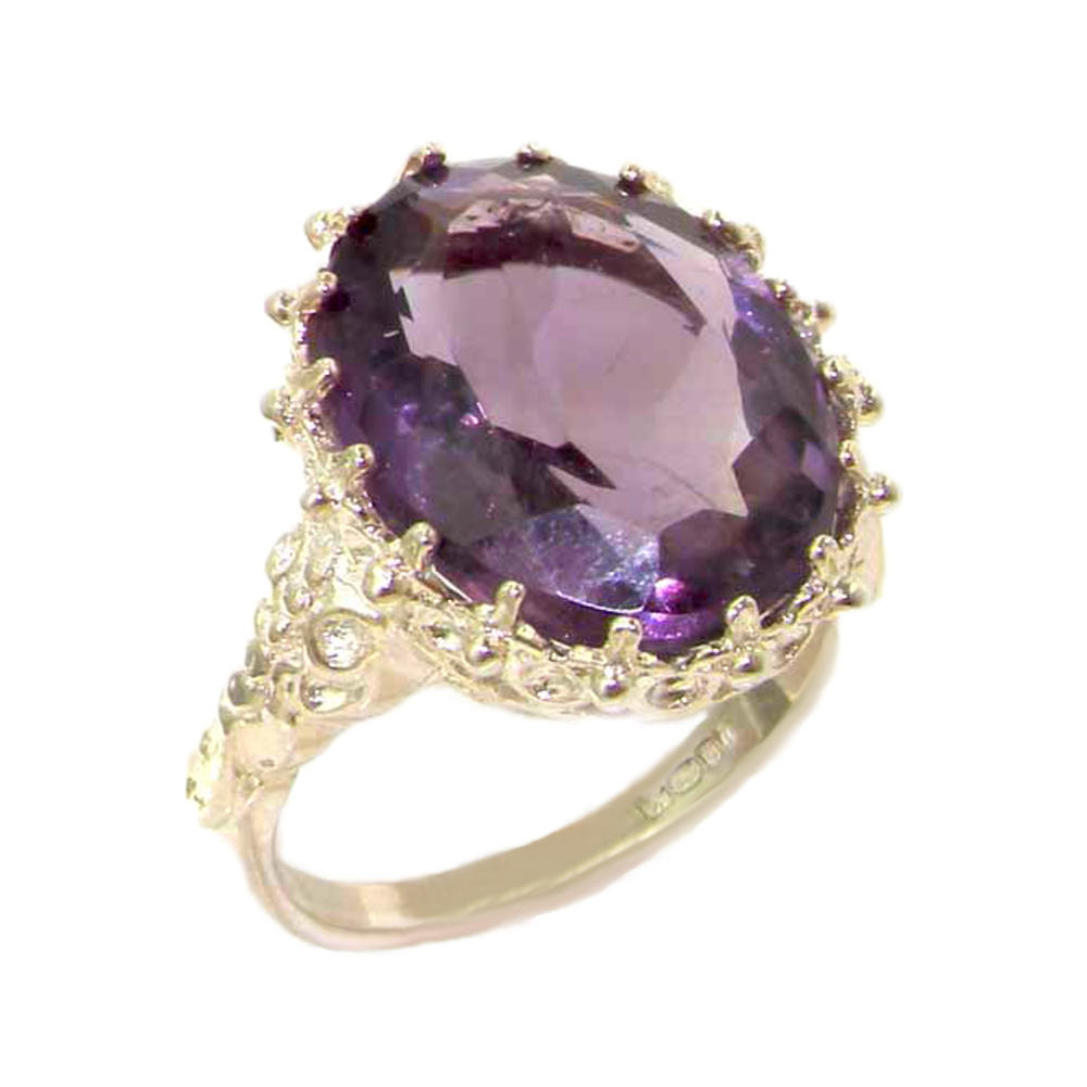 The Great British Jeweler Luxury Solid White 9K Gold Large 16x12mm Oval 8.5ct Natural Amethyst Ring - Finger Sizes 5 to 12 Available