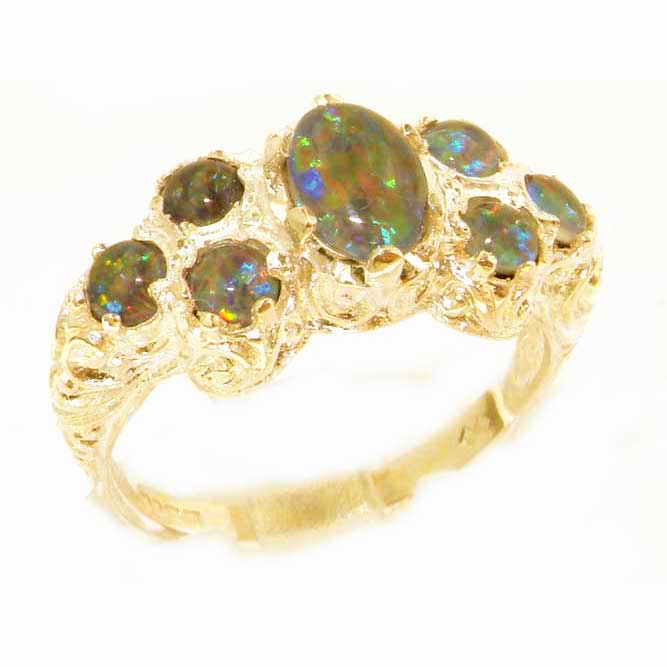 The Great British Jeweler Solid English Yellow 9K Gold Womens Large Opal Triplet Art Nouveau  Ring - Finger Sizes 5 to 12 Available