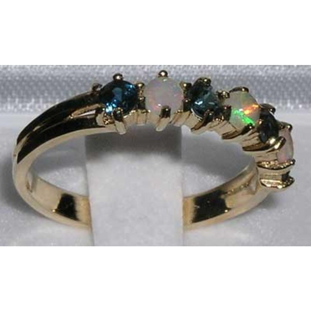 The Great British Jeweler 9K Yellow Gold Ladies Colorful Fiery Opal & Ceylon Sapphire Anniversary Eternity Ring - Finger Sizes 5 to 12 Available