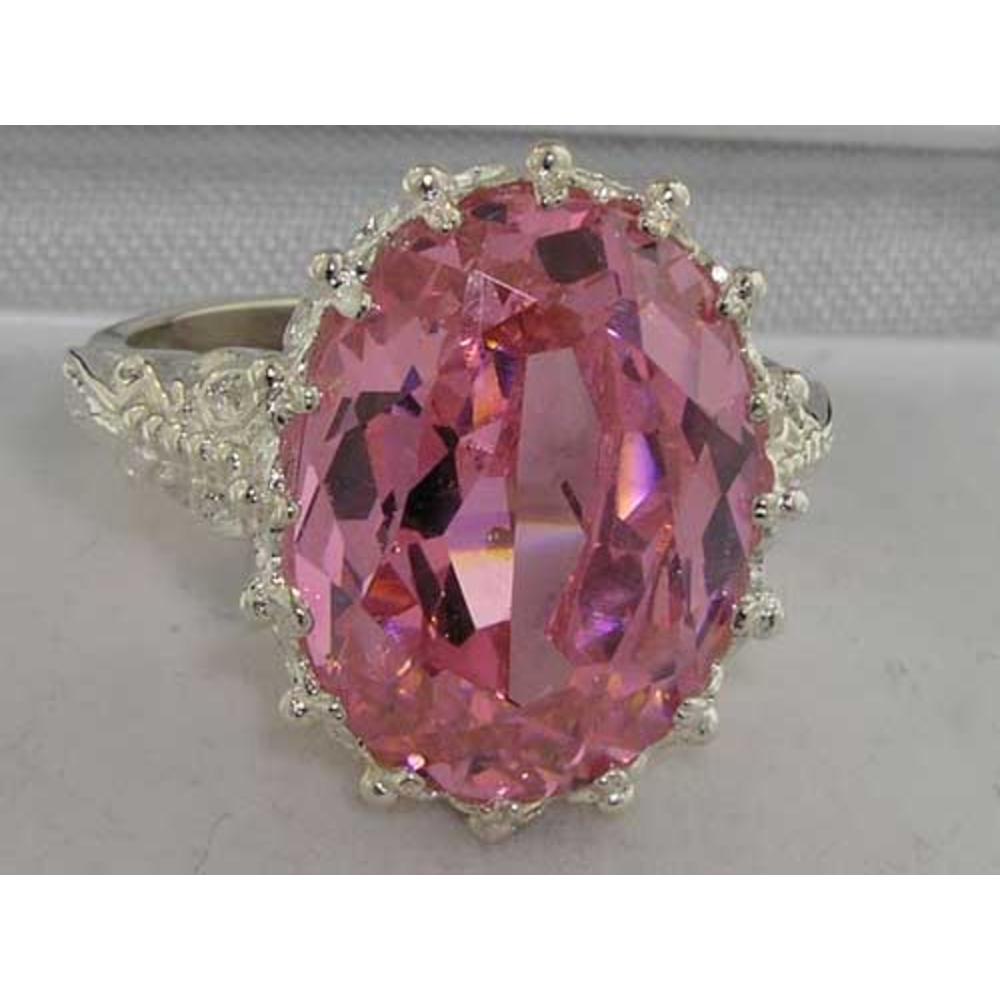 The Great British Jeweler Luxury Solid White 9K Gold Large 16x12mm Oval 13ct Synthetic Pink Sapphire Ring - Finger Sizes 5 to 12 Available