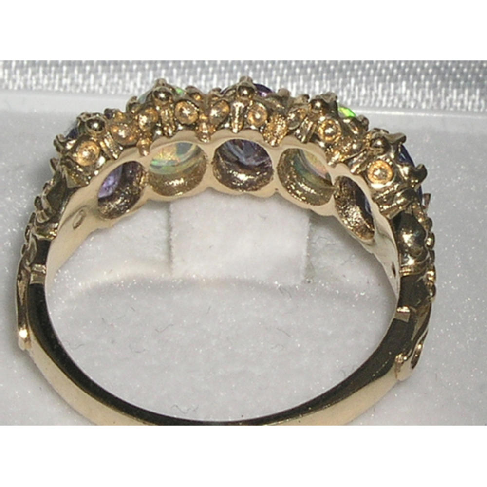The Great British Jeweler Victorian Design Solid 14K Yellow Gold Tanzanite & Opal Band Ring - Finger Sizes 5 to 12 Available