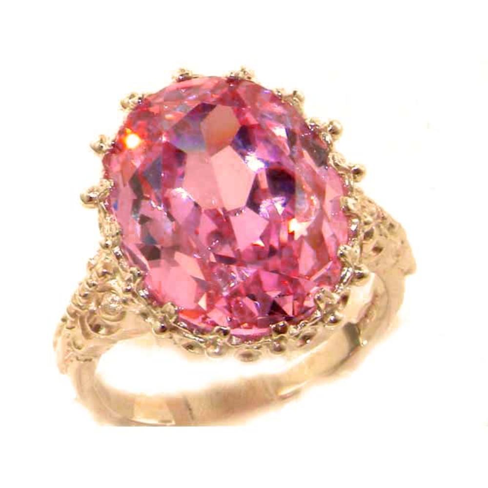 The Great British Jeweler Luxury Solid Rose 9K Gold Large 16x12mm Oval 13ct Synthetic Pink Sapphire Ring - Finger Sizes 5 to 12 Available
