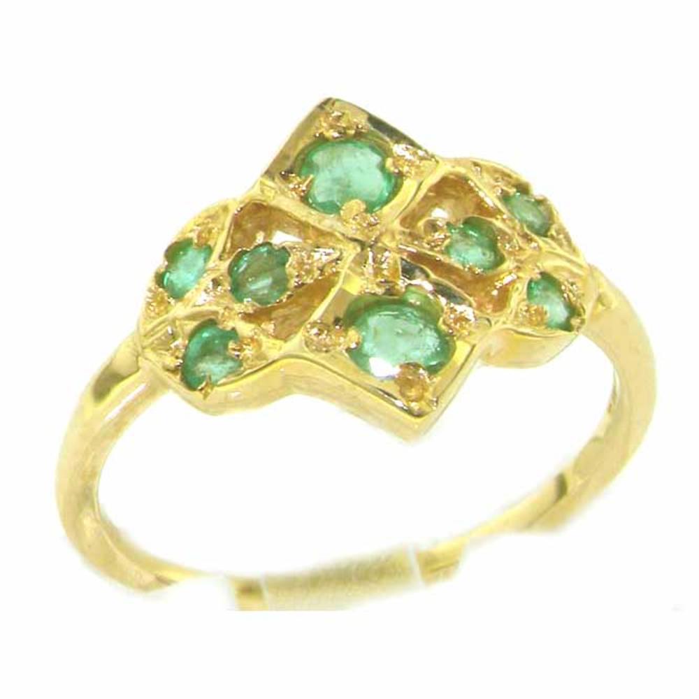 The Great British Jeweler 9K Yellow Gold Womens Emerald English Made Victorian Style Ring - Finger Sizes 5 to 12 Available