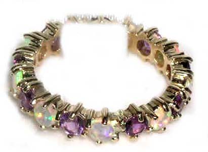 The Great British Jeweler 9K Yellow Gold Ladies Opal & Amethyst Full Eternity Ring - Finger Sizes 5 to 12 Available
