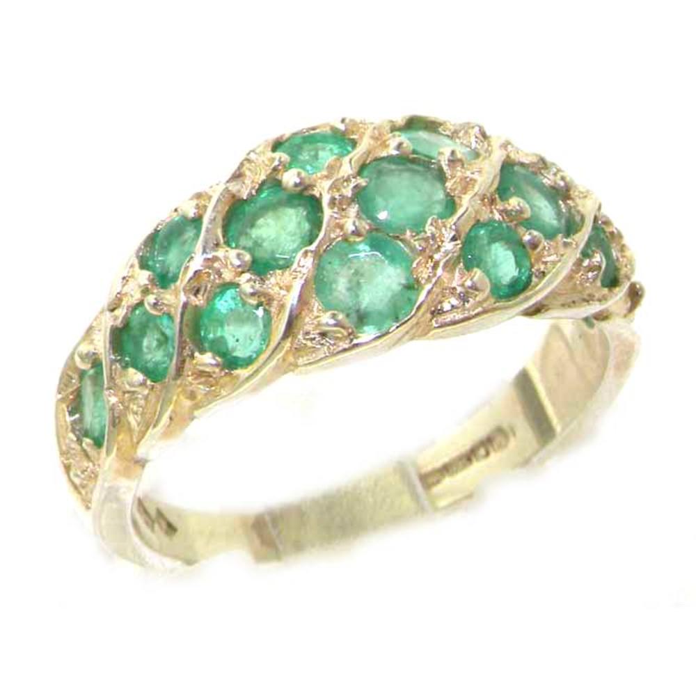 The Great British Jeweler Luxury Ladies Solid White 9K Gold Natural Vibrant Emerald Band Ring - Finger Sizes 5 to 12 Available