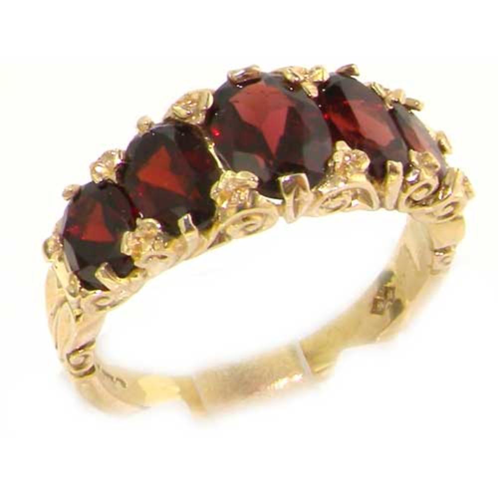 The Great British Jeweler Solid 9K Yellow Gold Natural Garnet Ring of Antique English Design - Finger Sizes 5 to 12 Available