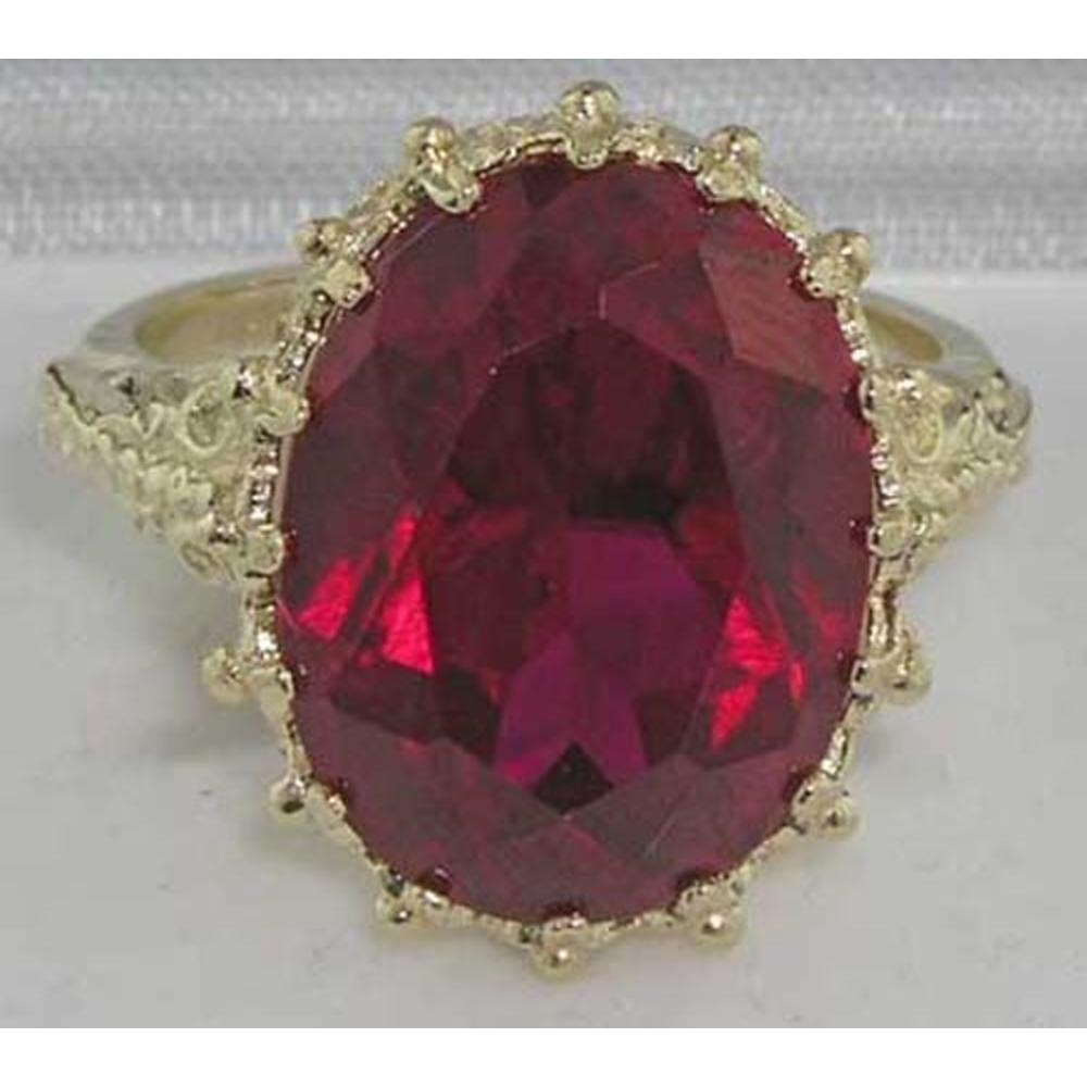 The Great British Jeweler Luxury Solid Yellow 9K Gold Large 16x12mm Oval 12ct Synthetic Ruby Ring - Finger Sizes 5 to 12 Available