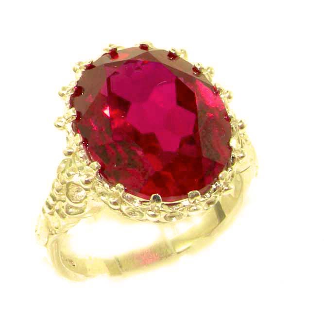 The Great British Jeweler Luxury Solid Yellow 9K Gold Large 16x12mm Oval 12ct Synthetic Ruby Ring - Finger Sizes 5 to 12 Available