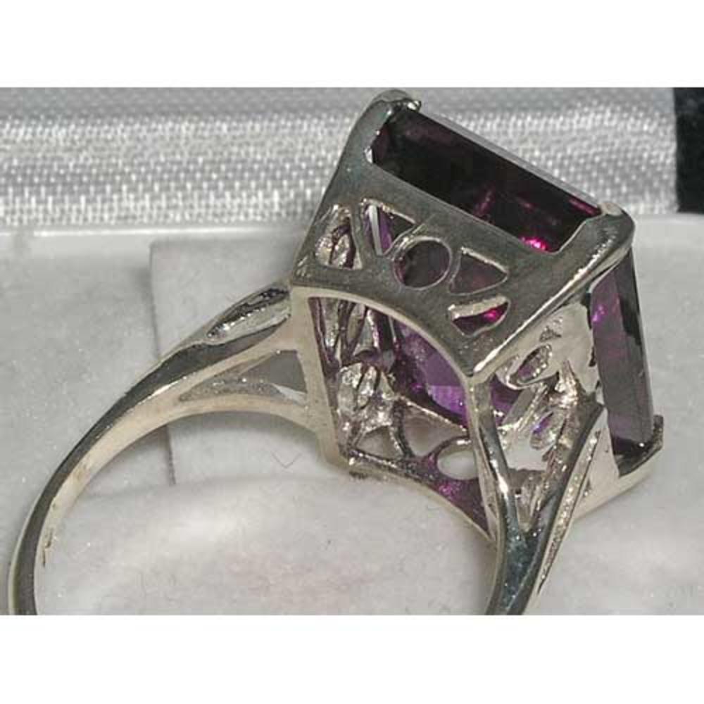 The Great British Jeweler Luxury Solid 9K White Gold Large 16x12mm Octagon cut Synthetic Alexandrite Ring - Finger Sizes 5 to 12 Available
