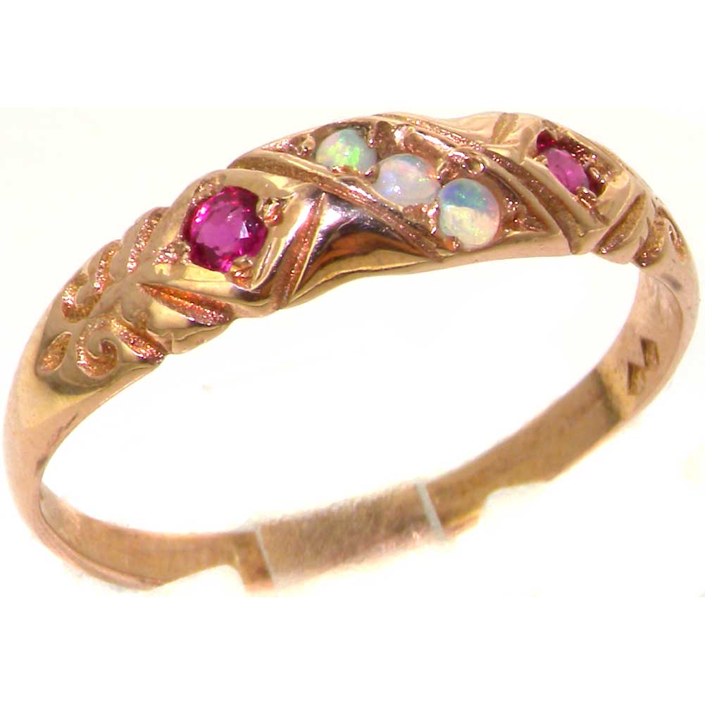 The Great British Jeweler Luxury 9K Rose Gold Womens Opal & Ruby Vintage Style Eternity Band Ring - Finger Sizes 4 to 12 Available