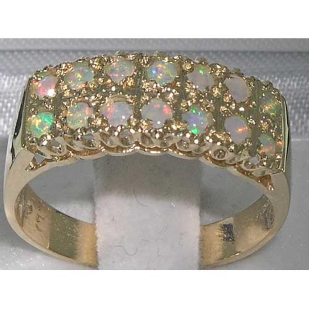The Great British Jeweler Solid English Yellow 9K Gold Natural Opal Victorian Style Wide Eternity Band Ring - Finger Sizes 5 to 12 Available