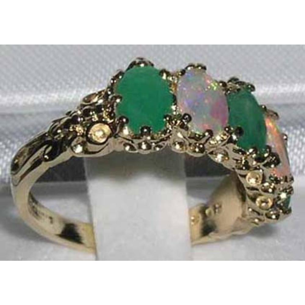The Great British Jeweler Victorian Design Solid 14K Yellow Gold Emerald & Opal Band Ring - Finger Sizes 5 to 12 Available