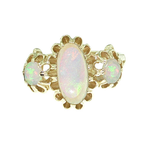 The Great British Jeweler Large Luxury Solid 14K Yellow Gold Natural Fiery Opal Victorian Inspired Ring - Finger Sizes 5 to 12 Available