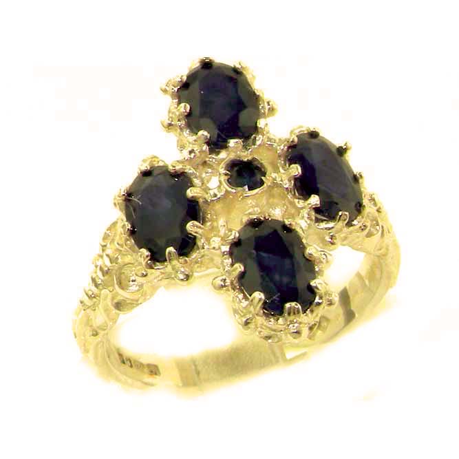 The Great British Jeweler Victorian Design Solid English Yellow 9K Gold Natural Sapphire Ring - Finger Sizes 5 to 12 Available