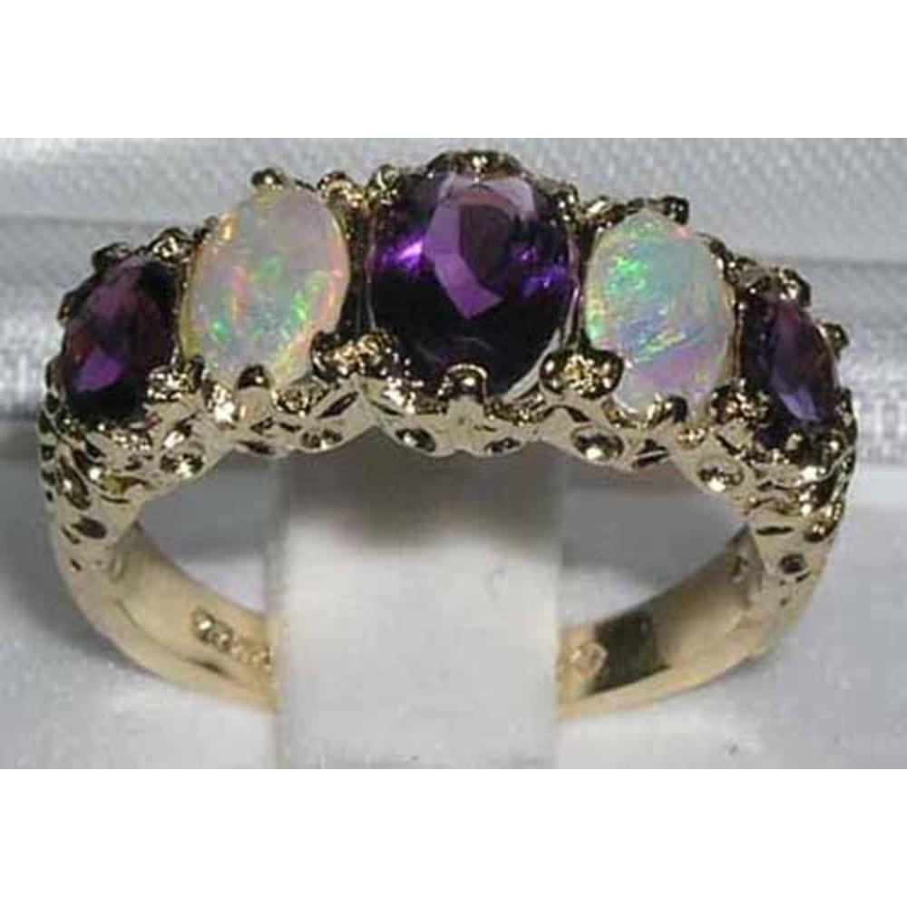 The Great British Jeweler Luxury Ladies Victorian Style Solid Hallmarked Yellow 9K Gold Amethyst & Opal Band Ring - Finger Sizes 5 to 12 Available