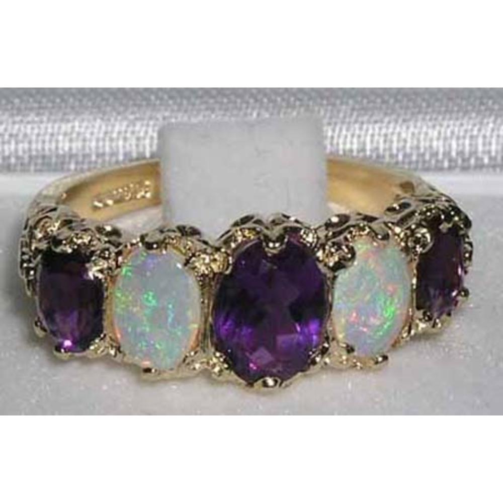 The Great British Jeweler Luxury Ladies Victorian Style Solid Hallmarked Yellow 9K Gold Amethyst & Opal Band Ring - Finger Sizes 5 to 12 Available