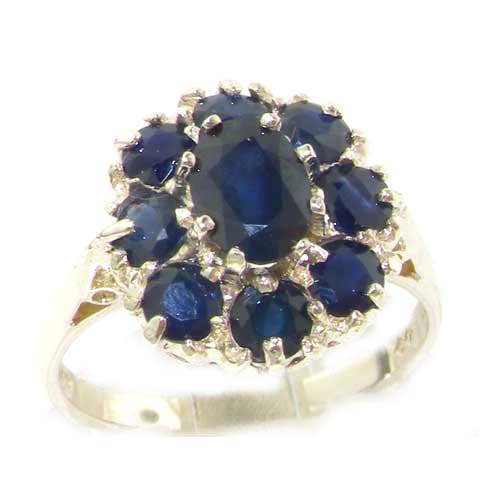 The Great British Jeweler Luxury Ladies Solid 14K White Gold Natural Sapphire Large Cluster Ring - Finger Sizes 5 to 12 Available
