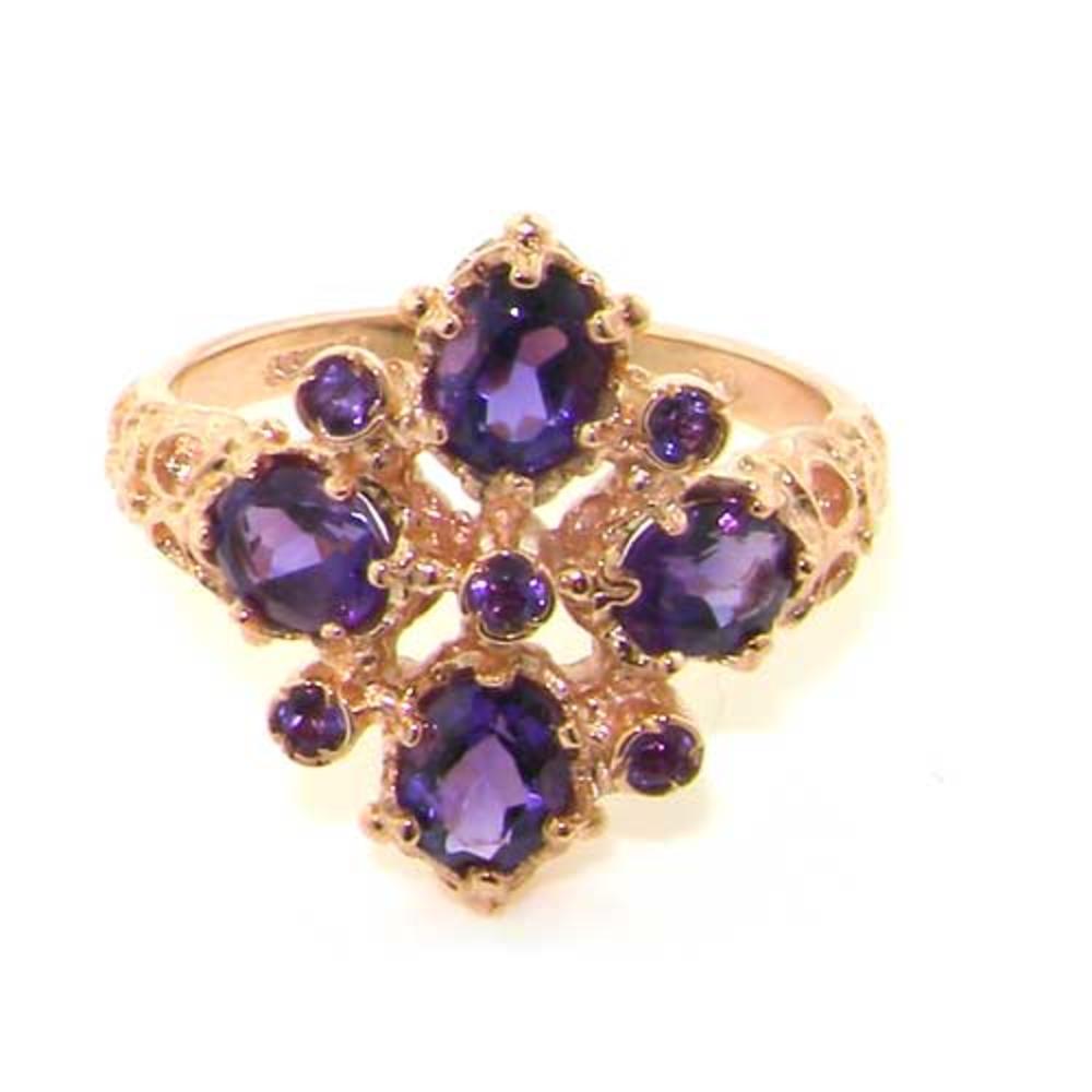 The Great British Jeweler Luxury Ladies Victorian Style Solid Hallmarked Rose 9K Gold Natural Amethyst Ring - Finger Sizes 5 to 12 Available