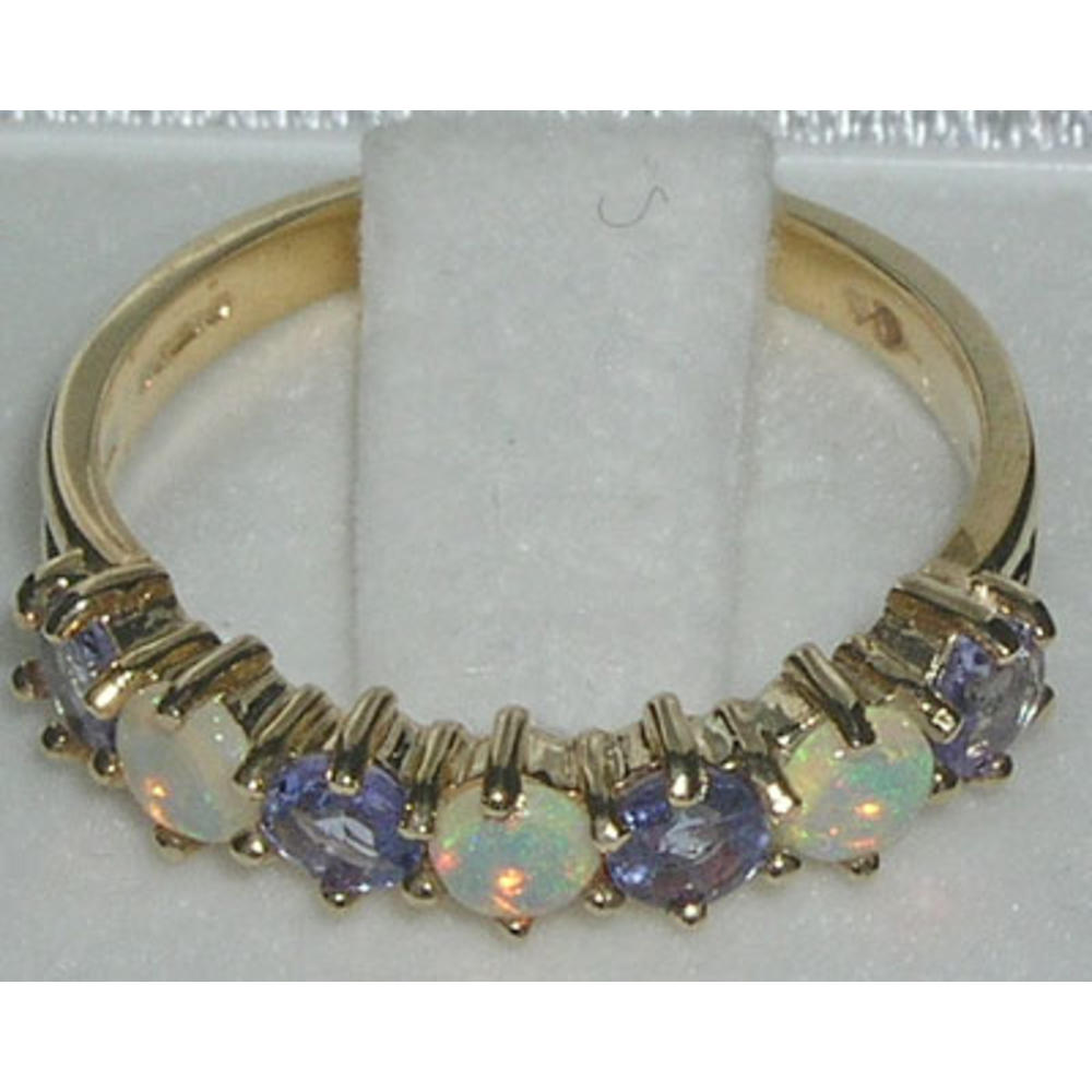 The Great British Jeweler 14K Yellow Gold Ladies Colorful Fiery Opal & Tanzanite Anniversary Eternity Ring - Finger Sizes 5 to 12 Available