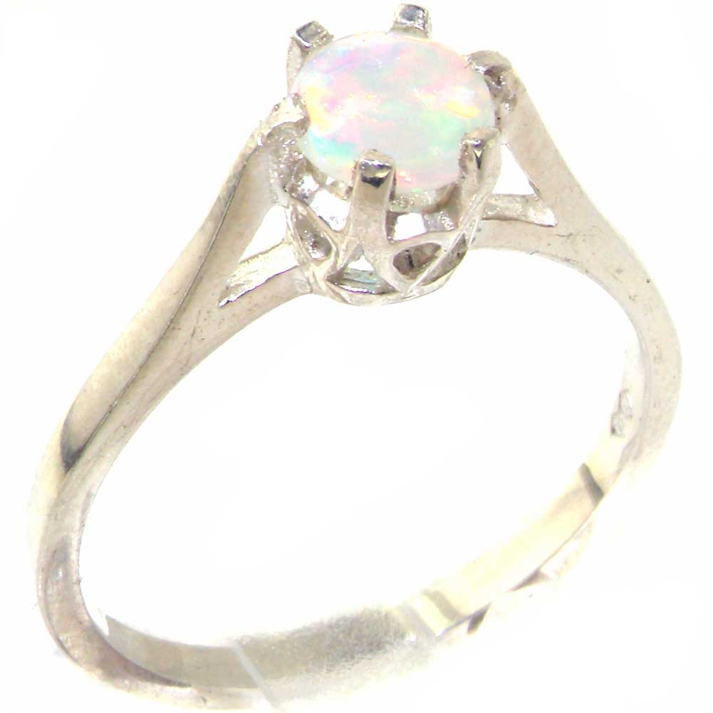 The Great British Jeweler High Quality Solid 9K White Gold Genuine Natural Colorful Opal Solitaire Ring - Finger Sizes 4 to 12 Available