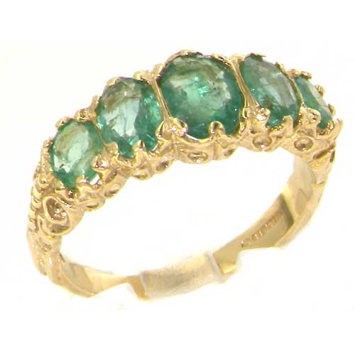 The Great British Jeweler Luxury Ladies Victorian Style Solid Hallmarked 14K Yellow Gold Genuine Emerald Band Ring - Finger Sizes 5 to 12 Available