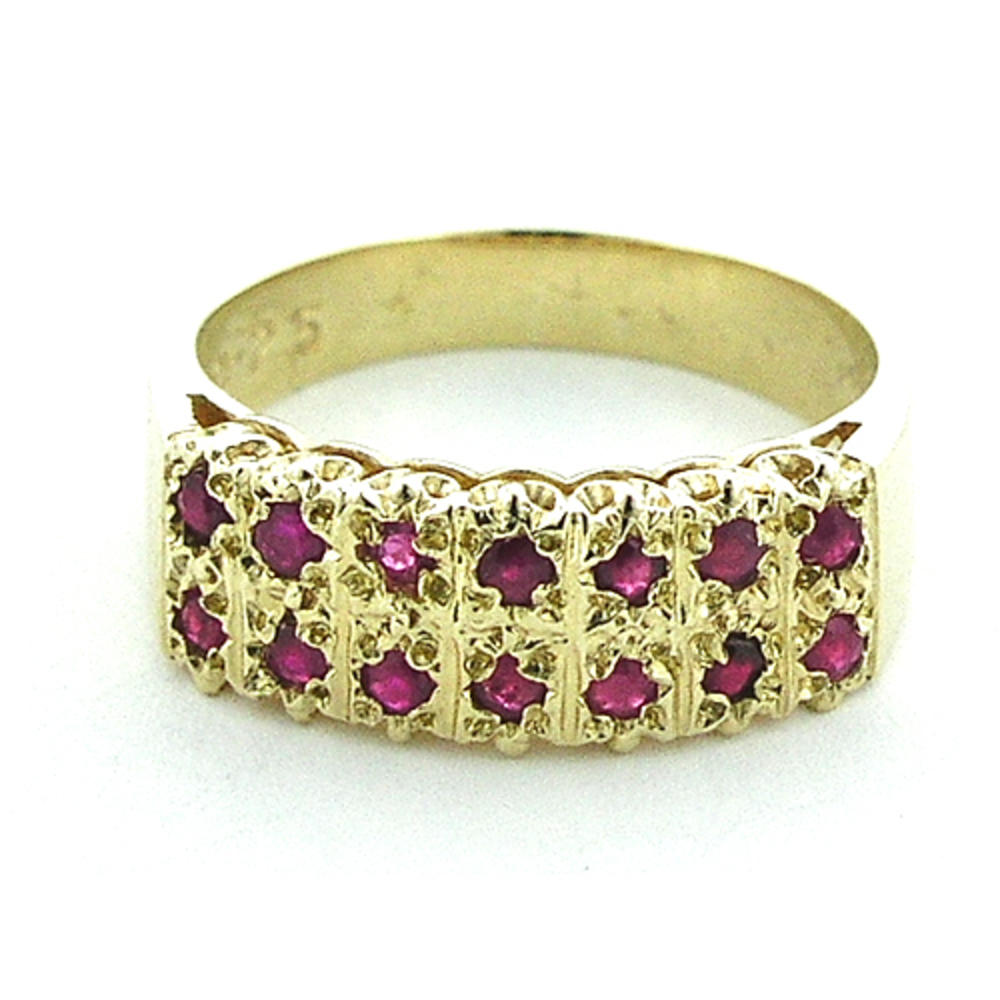 The Great British Jeweler Solid English Yellow 9K Gold Natural Ruby Victorian Style Wide Eternity Band Ring - Finger Sizes 5 to 12 Available