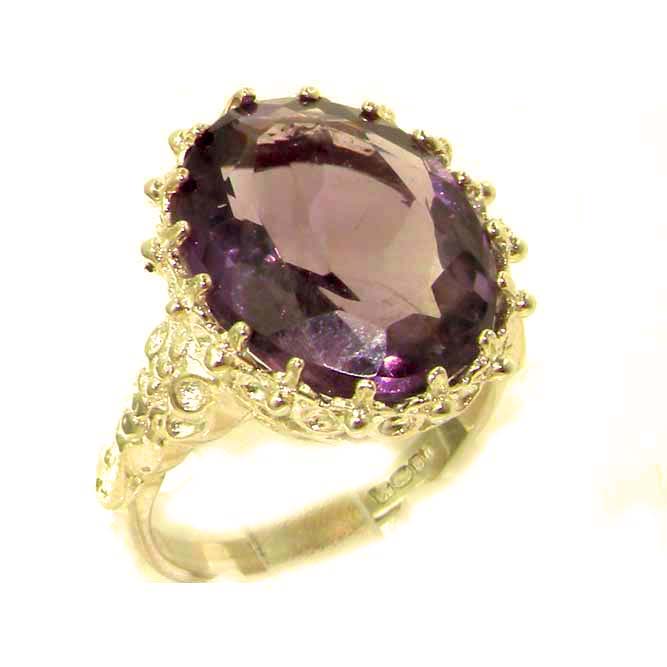 The Great British Jeweler Luxury Solid 14K Yellow Gold Large 16x12mm Oval 8.5ct Natural Amethyst Ring - Finger Sizes 5 to 12 Available