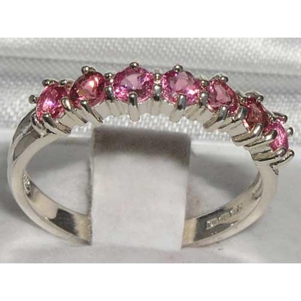 The Great British Jeweler High Quality Solid Hallmarked White 9K Gold Natural Pink Tourmaline Eternity Ring - Finger Sizes 5 to 12 Available
