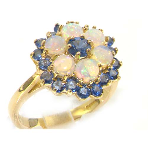 The Great British Jeweler 9K Yellow Gold Womens Ceylon Sapphire & Opal Cocktail Ring - Finger Sizes 5 to 12 Available