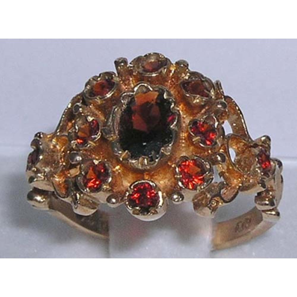 The Great British Jeweler Unusual Solid Yellow 9K Gold Natural Garnet Ring with English Hallmarks - Finger Sizes 5 to 12 Available