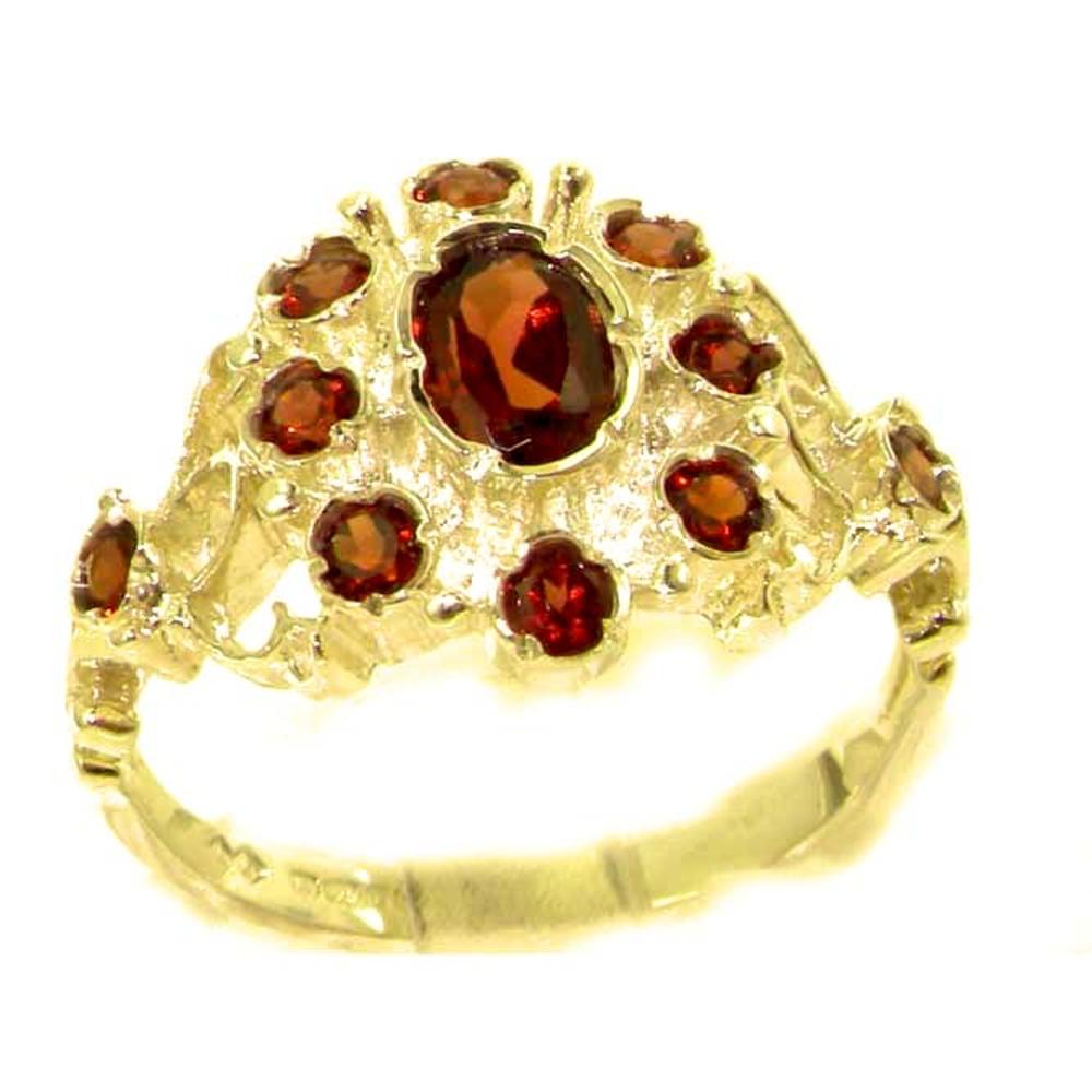 The Great British Jeweler Unusual Solid Yellow 9K Gold Natural Garnet Ring with English Hallmarks - Finger Sizes 5 to 12 Available