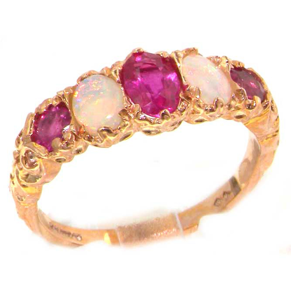 The Great British Jeweler 9K Rose Gold Luxury Vibrant Ruby & Opal Eternity Band Ring - Finger Sizes 5 to 12 Available