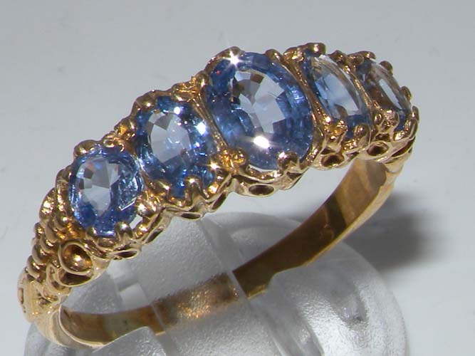 The Great British Jeweler 9K Yellow Gold Womens Vibrant Ceylon Sapphire Eternity Band Ring - Finger Sizes 5 to 12 Available