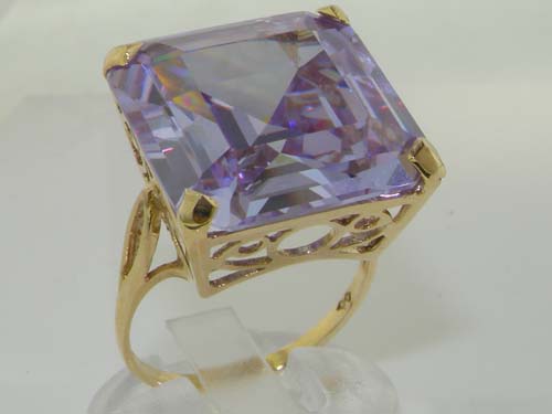 The Great British Jeweler Luxury Solid Yellow 9K Gold Huge Heavy Square Octagon cut Synthetic Tanzanite Ring - Finger Sizes 5 to 12 Available