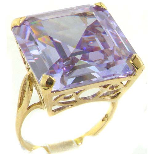 The Great British Jeweler Luxury Solid Yellow 9K Gold Huge Heavy Square Octagon cut Synthetic Tanzanite Ring - Finger Sizes 5 to 12 Available
