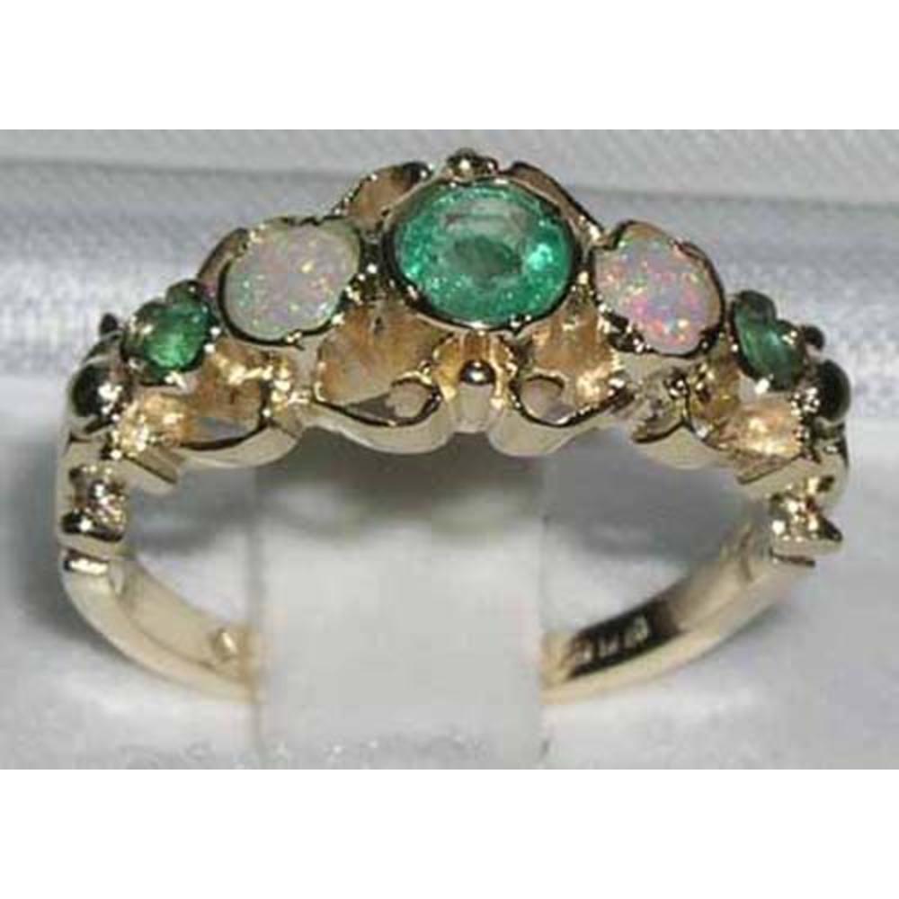 The Great British Jeweler Solid Yellow 9K Gold Genuine Natural Emerald & Opal Ring of English Georgian Design - Finger Sizes 5 to 12 Available